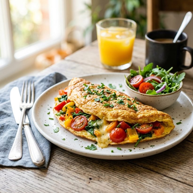 Omelete colorida saudável feita em casa