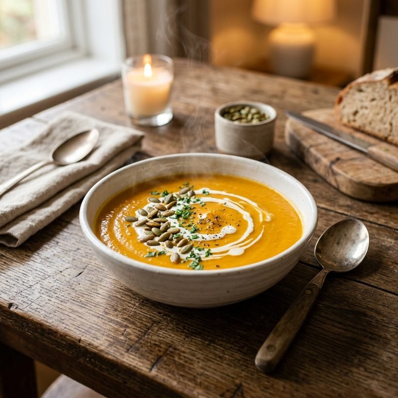 Sopa de abóbora cremosa feita em casa